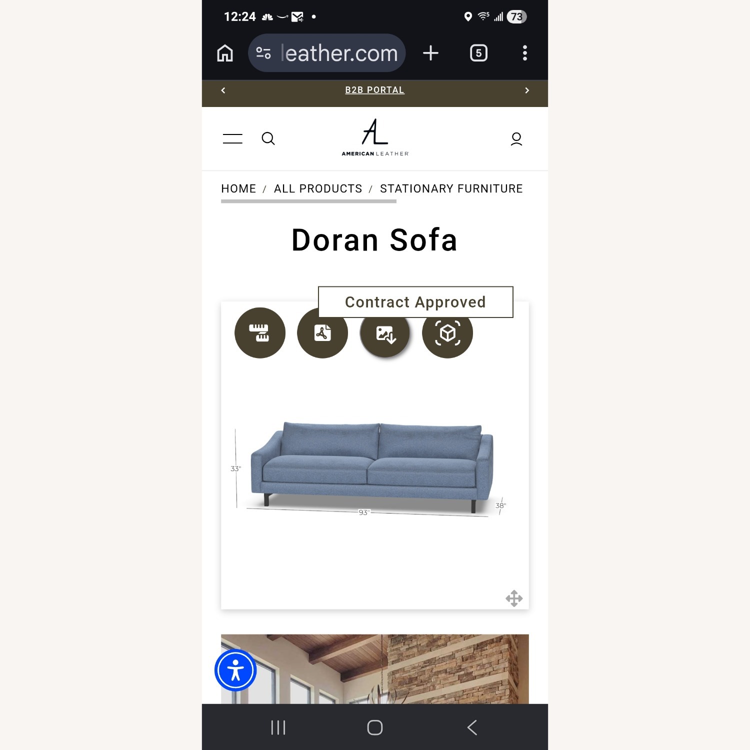 American Leather Blue Haze Fabric Sofa - image-5