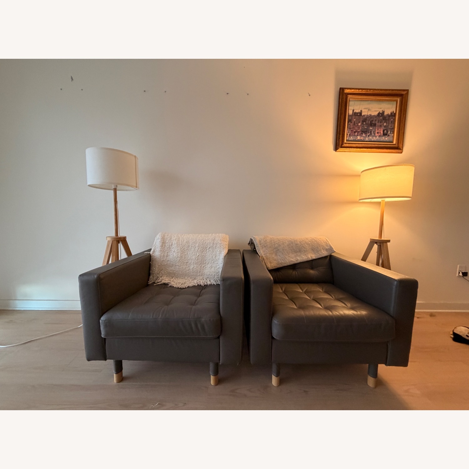 IKEA Morabo Light Gray Leather Armchair - image-1