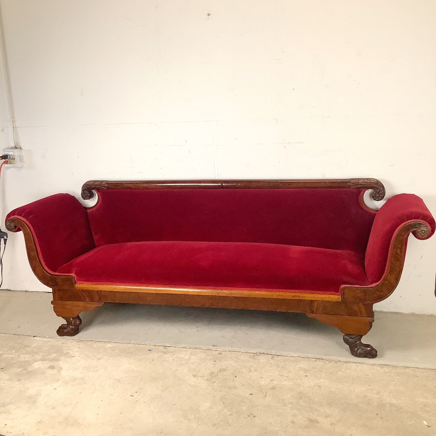 Antique American Empire Revival Mahogany Sofa - image-1