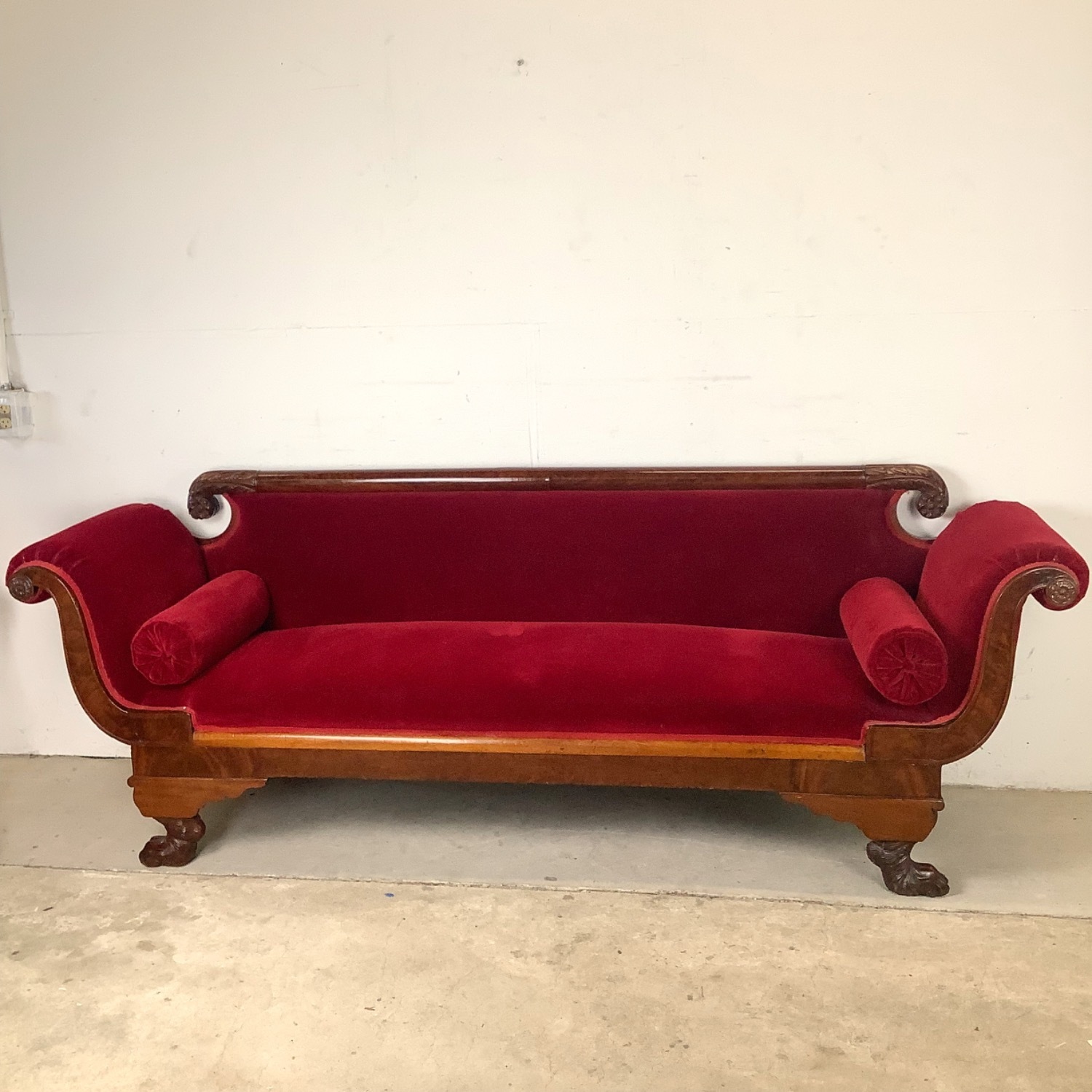 Antique American Empire Revival Mahogany Sofa - image-9