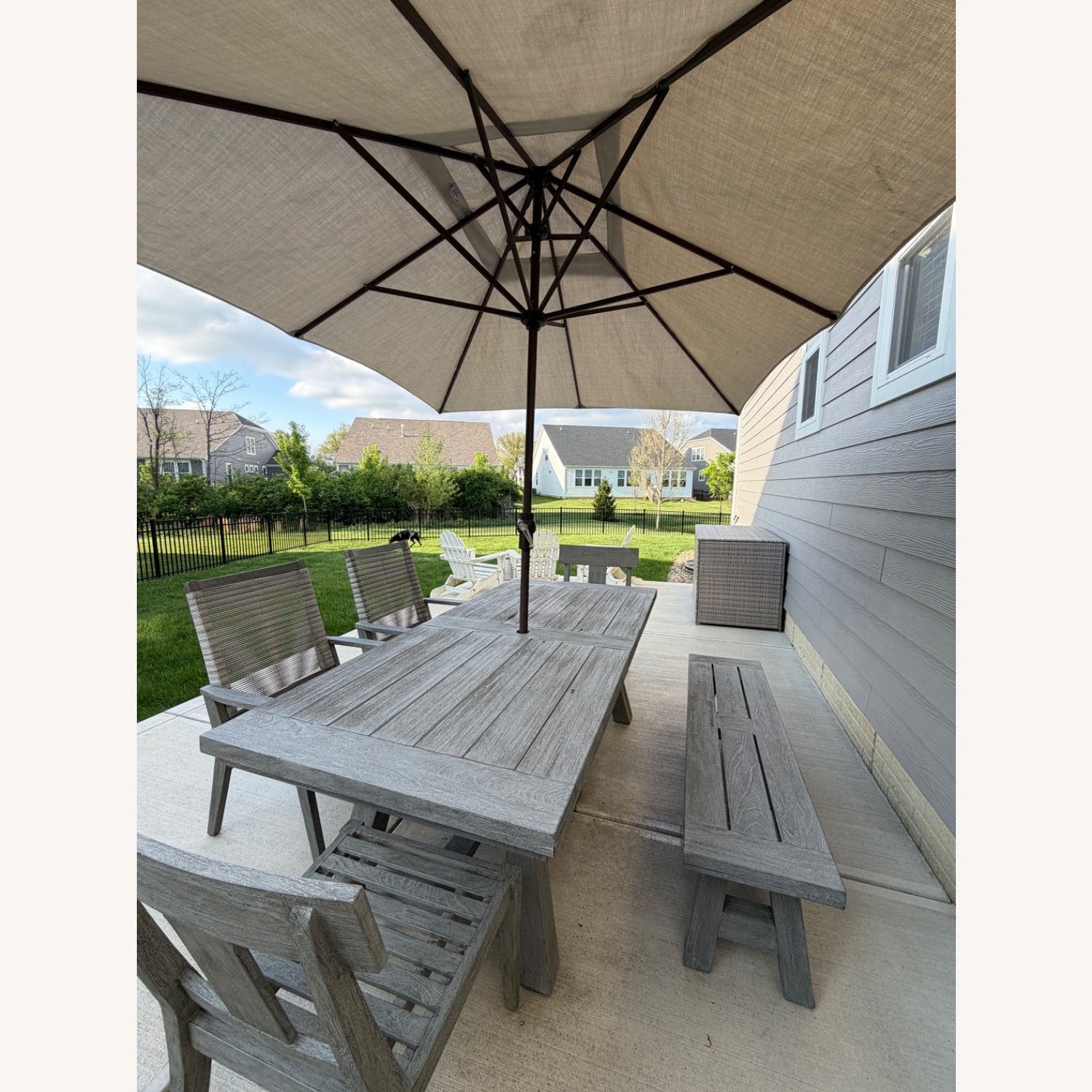 Arhaus Adobes Outdoor Table, Chairs, Bench, Umbrella - image-1