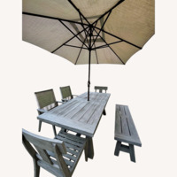 Arhaus Adobes Outdoor Table, Chairs, Bench, Umbrella