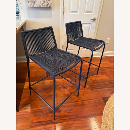 Used Article Zina Blue Fabric Stool for sale on AptDeco