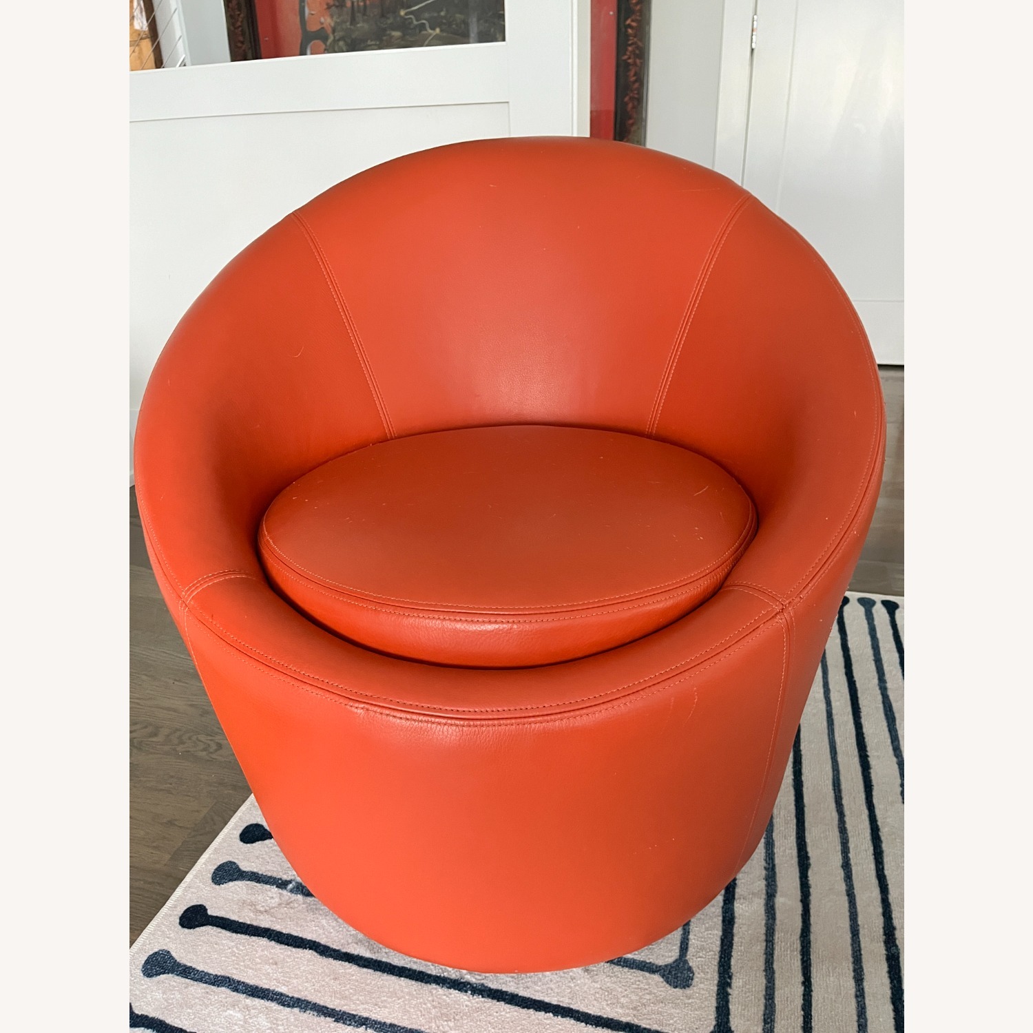 Jonathan Adler Orange Leather Swivel Chair - image-1