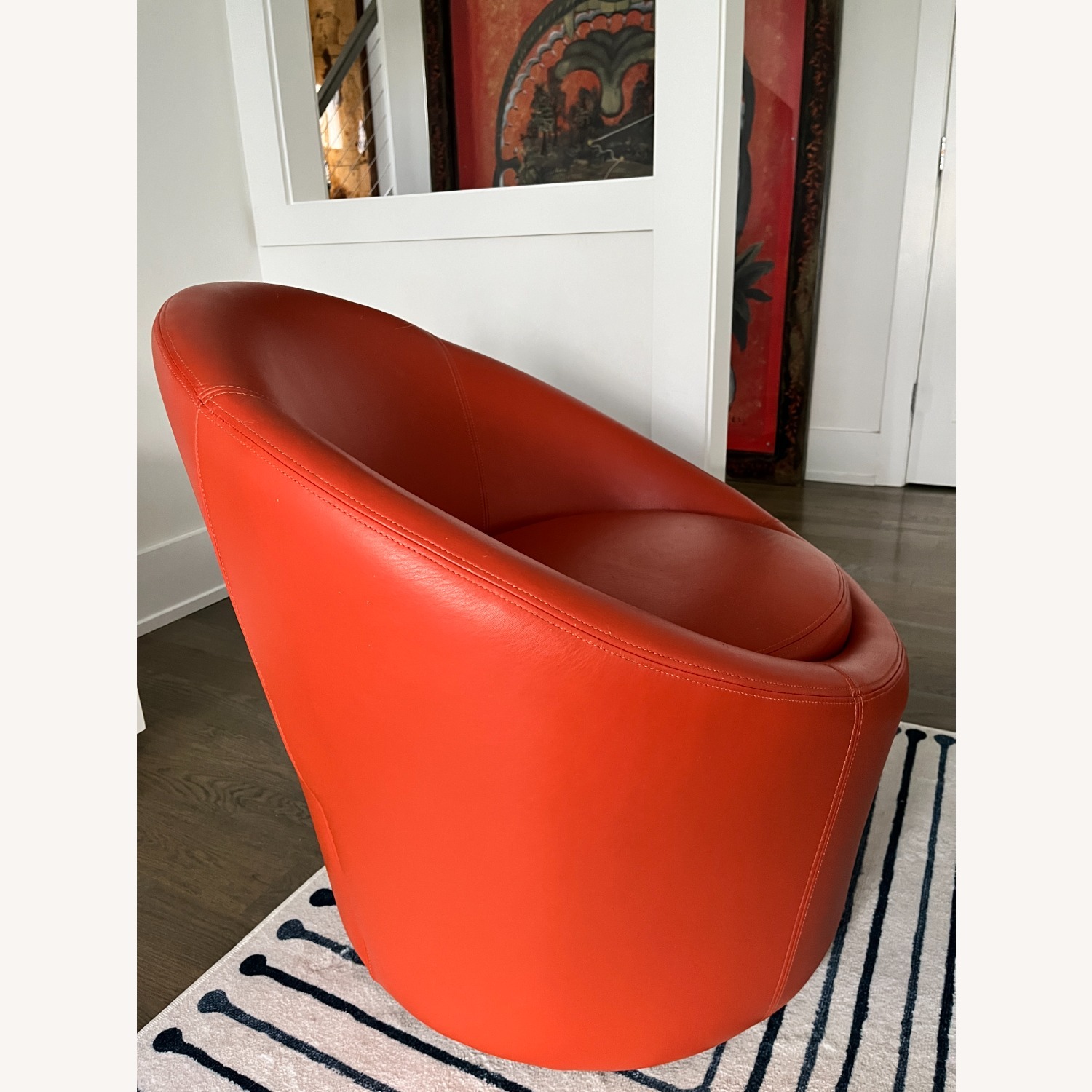 Jonathan Adler Orange Leather Swivel Chair - image-2