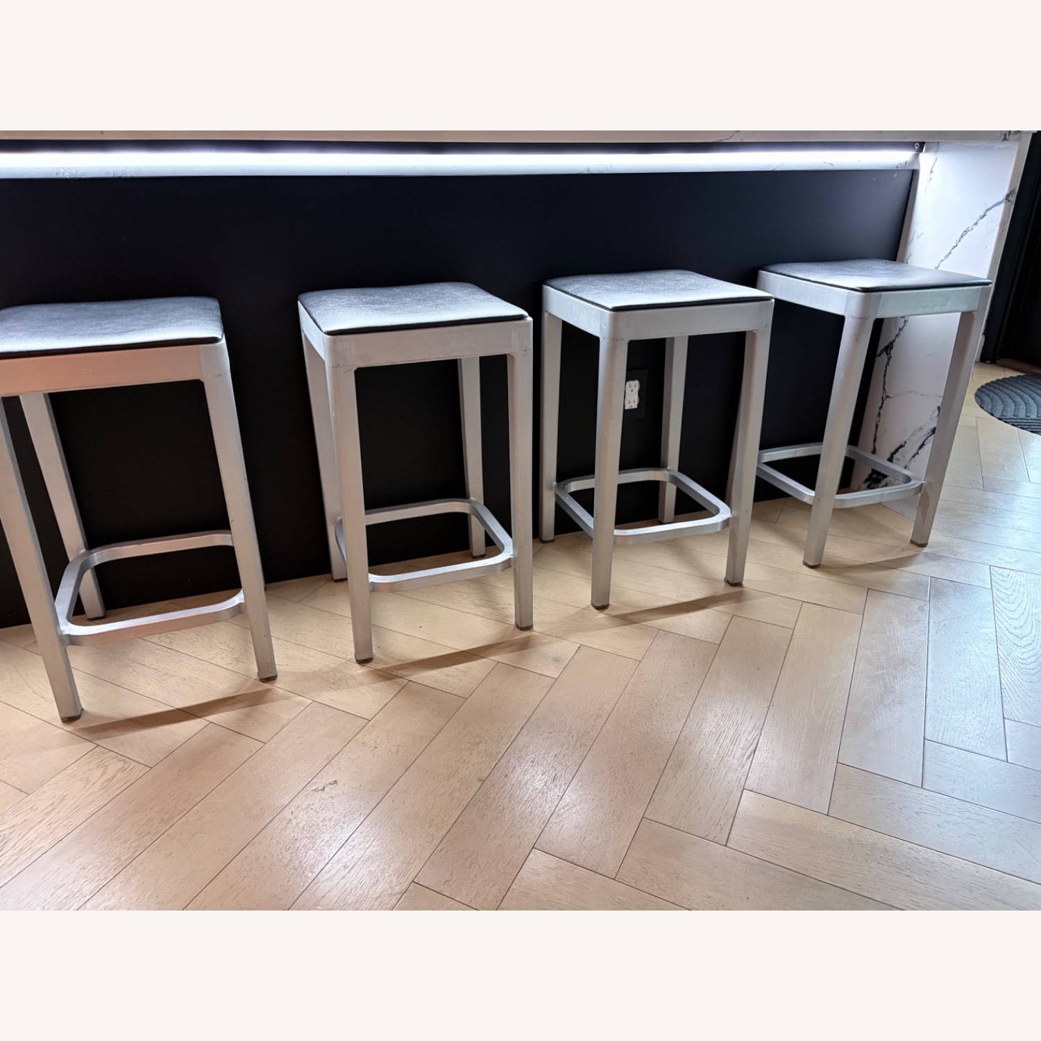 Emeco Chrome With Seat Pads Silver Metal Stools - image-3