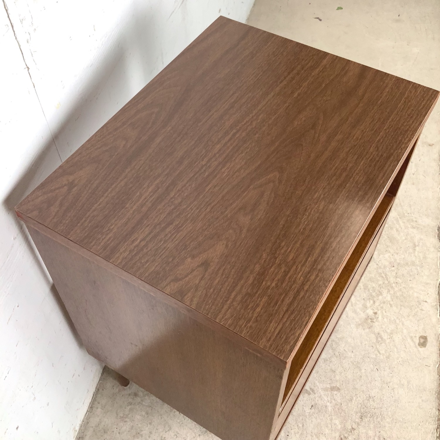 Vintage MCM Walnut Nightstand Laminate Top - image-10