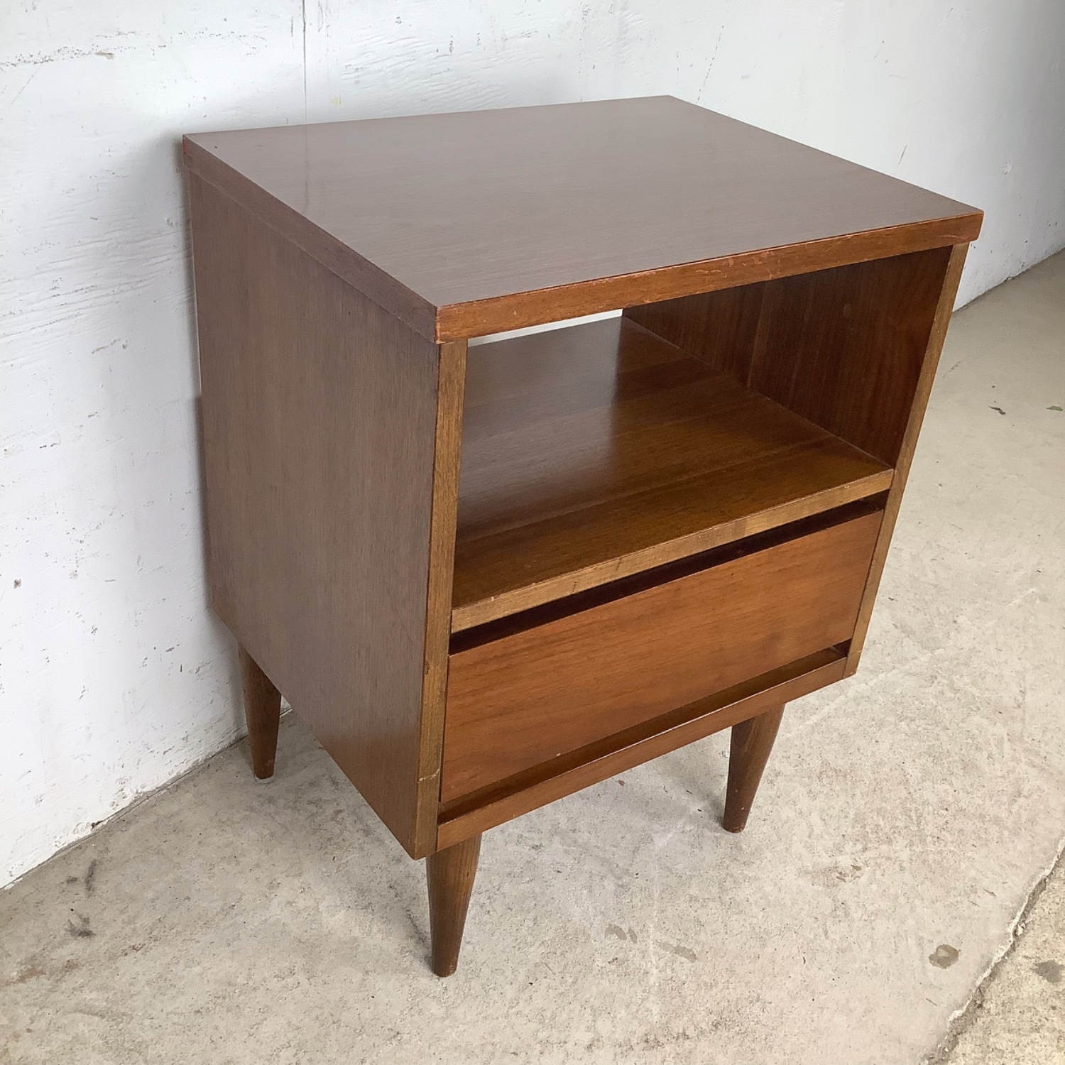 Vintage MCM Walnut Nightstand Laminate Top - image-4