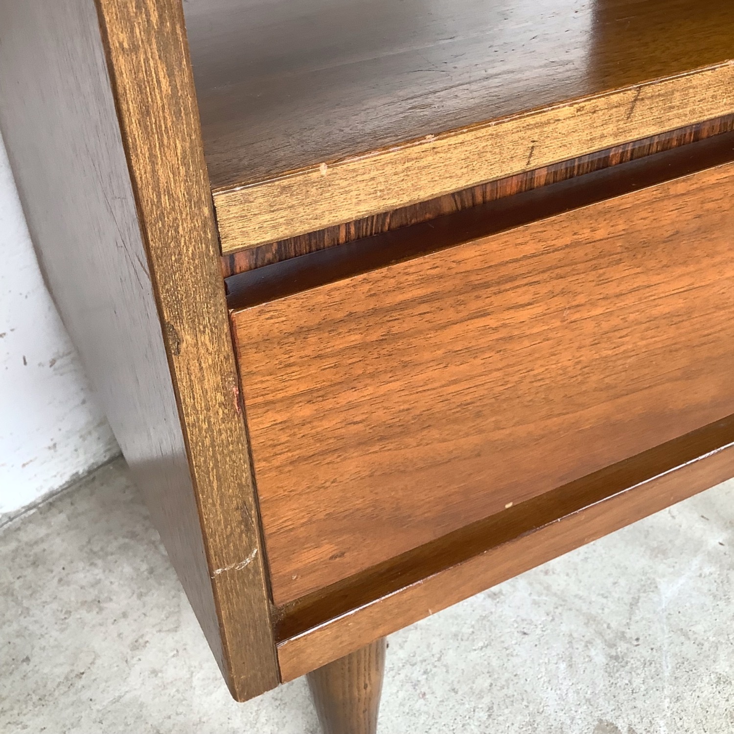 Vintage MCM Walnut Nightstand Laminate Top - image-8