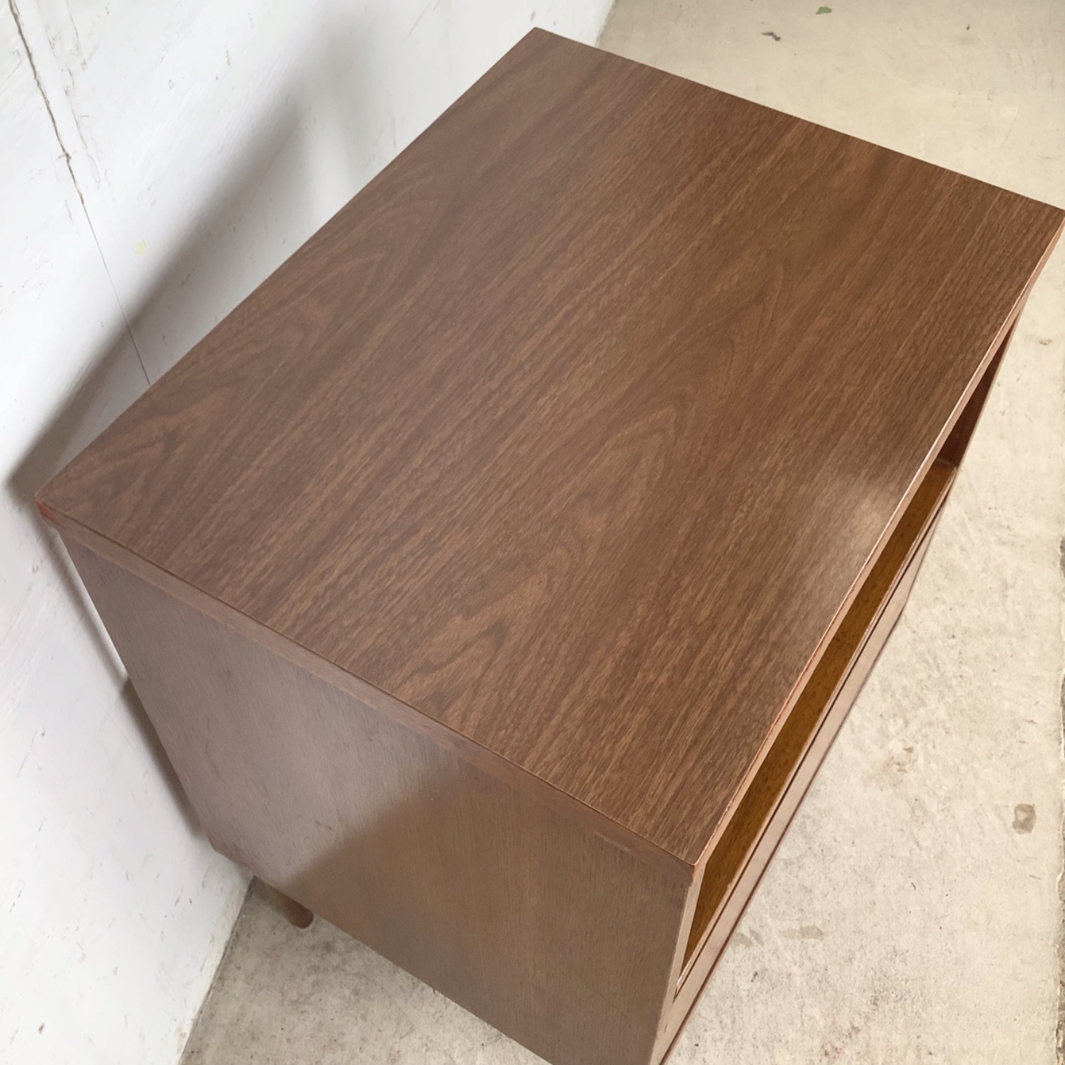 Vintage MCM Walnut Nightstand Laminate Top - image-9
