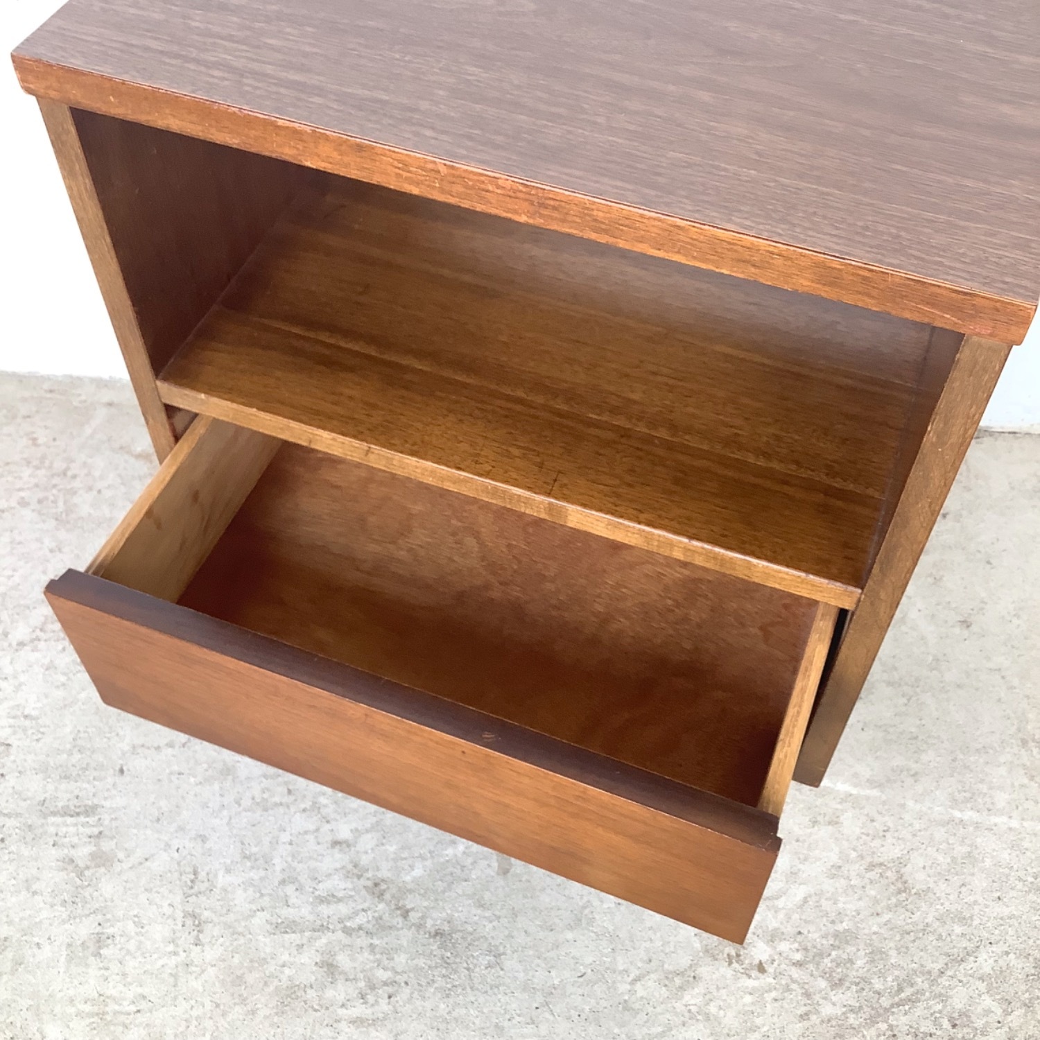 Vintage MCM Walnut Nightstand Laminate Top - image-7