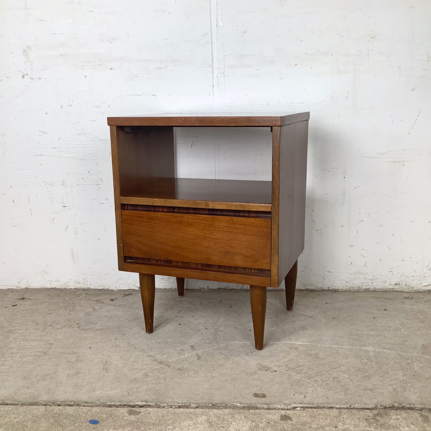 Vintage MCM Walnut Nightstand Laminate Top - image-1