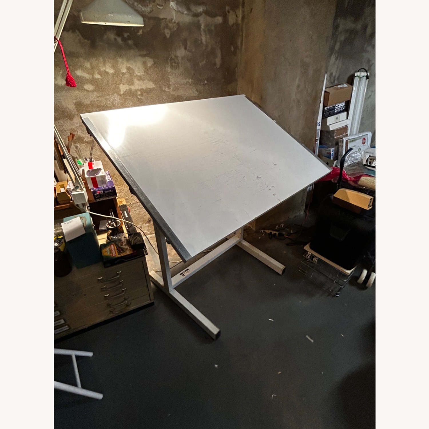 Vintage White Metal Drawing/Drafting Table - image-3