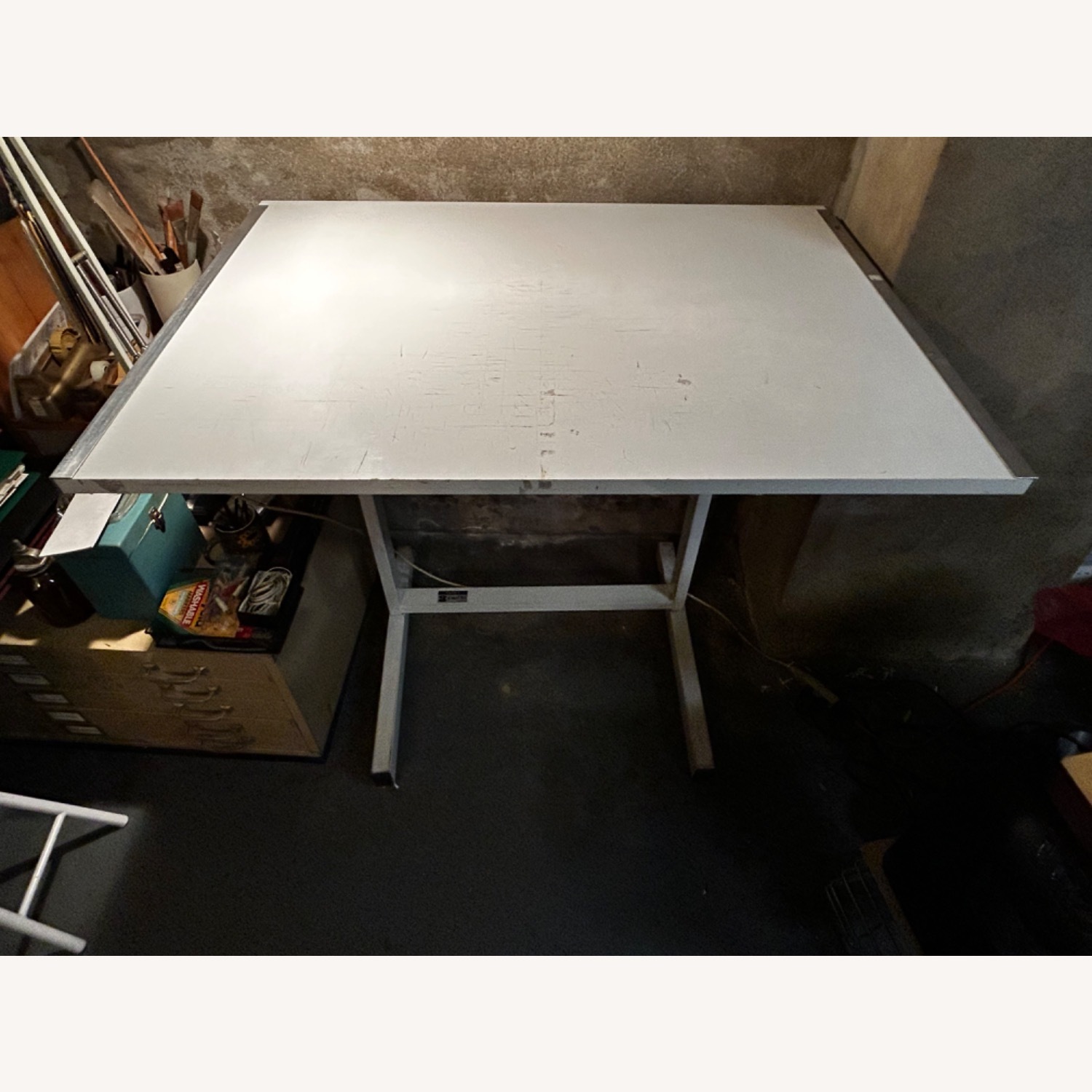 Vintage White Metal Drawing/Drafting Table - image-1