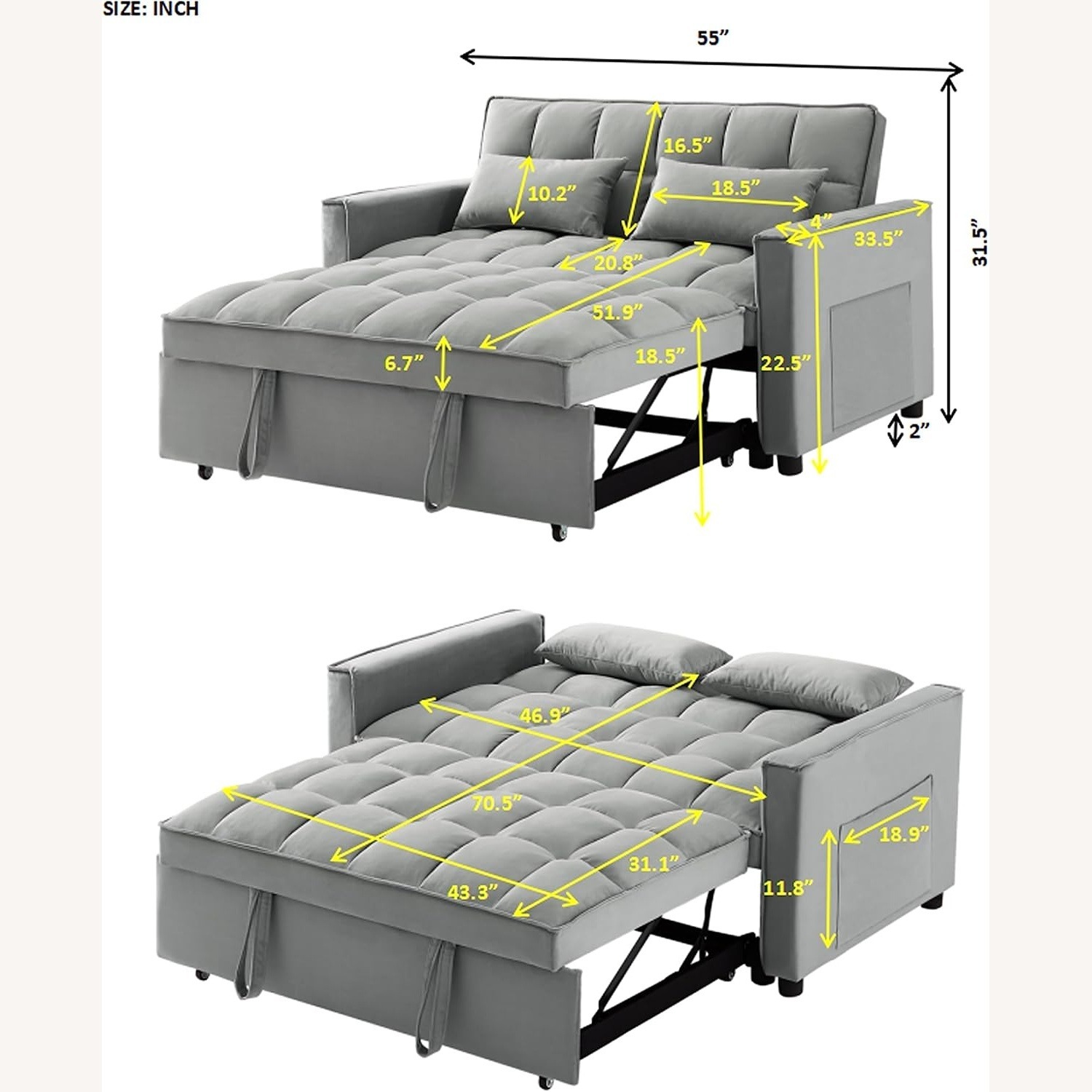 Amazon ERYE 3-in-1 Loveseat Futon Sofa Convertible - image-5