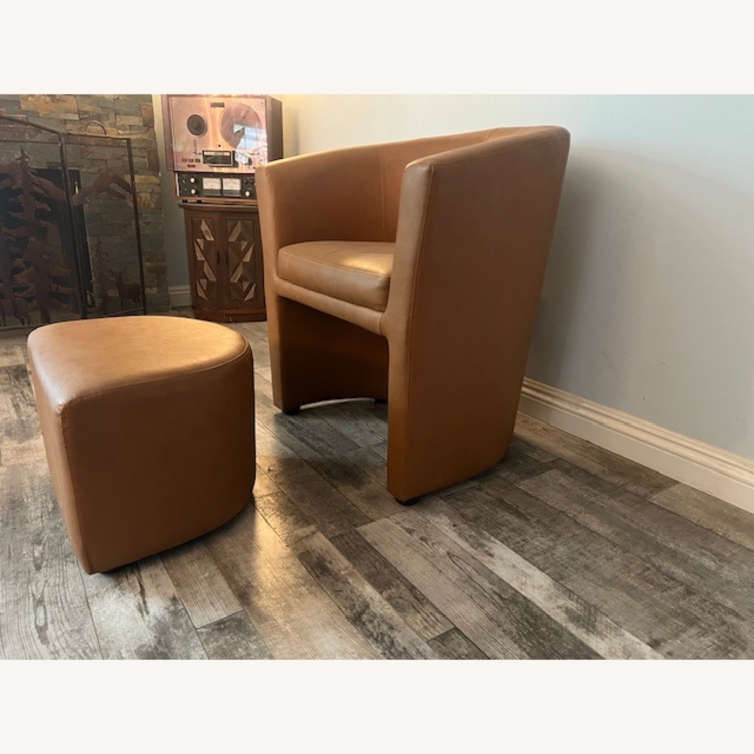 Modway Light Brown Faux Leather Chair and a Half - image-3