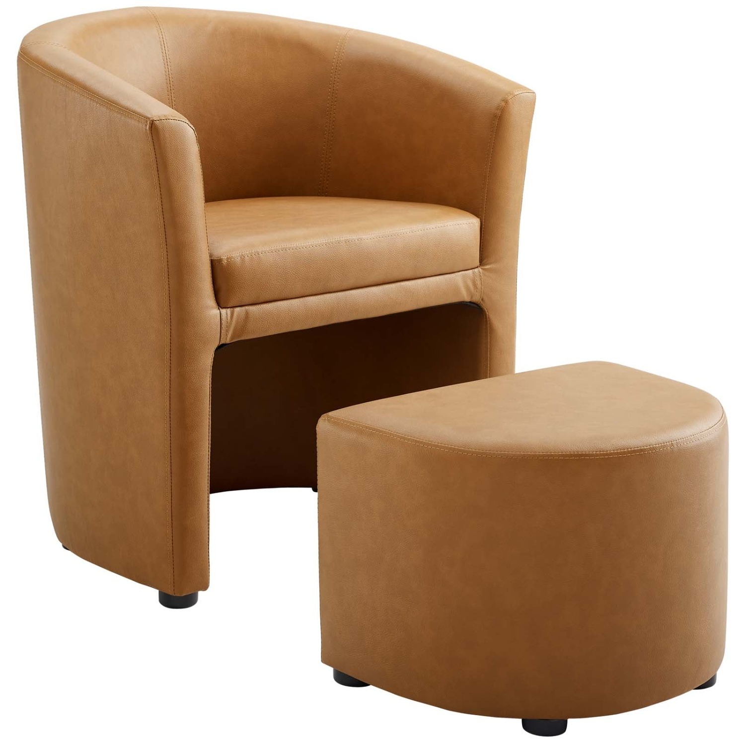 Modway Light Brown Faux Leather Chair and a Half - image-5