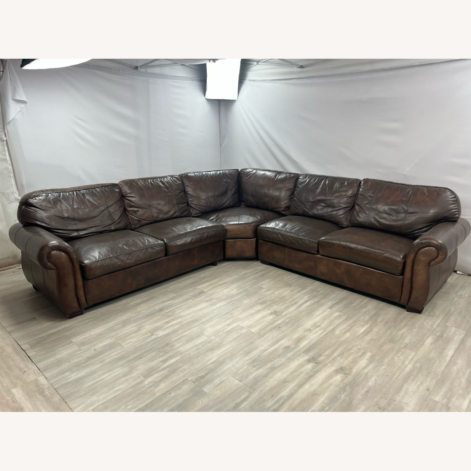 Raymour & Flanigan Dark Brown Leather Sectional - image-1
