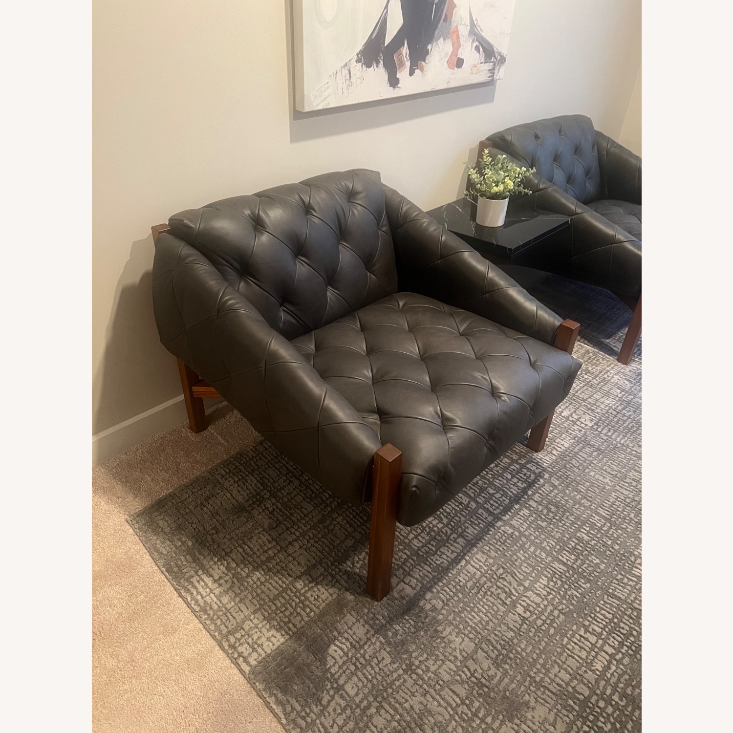 CB2 Abruzzo Charcoal Leather Tufted Chair - image-2