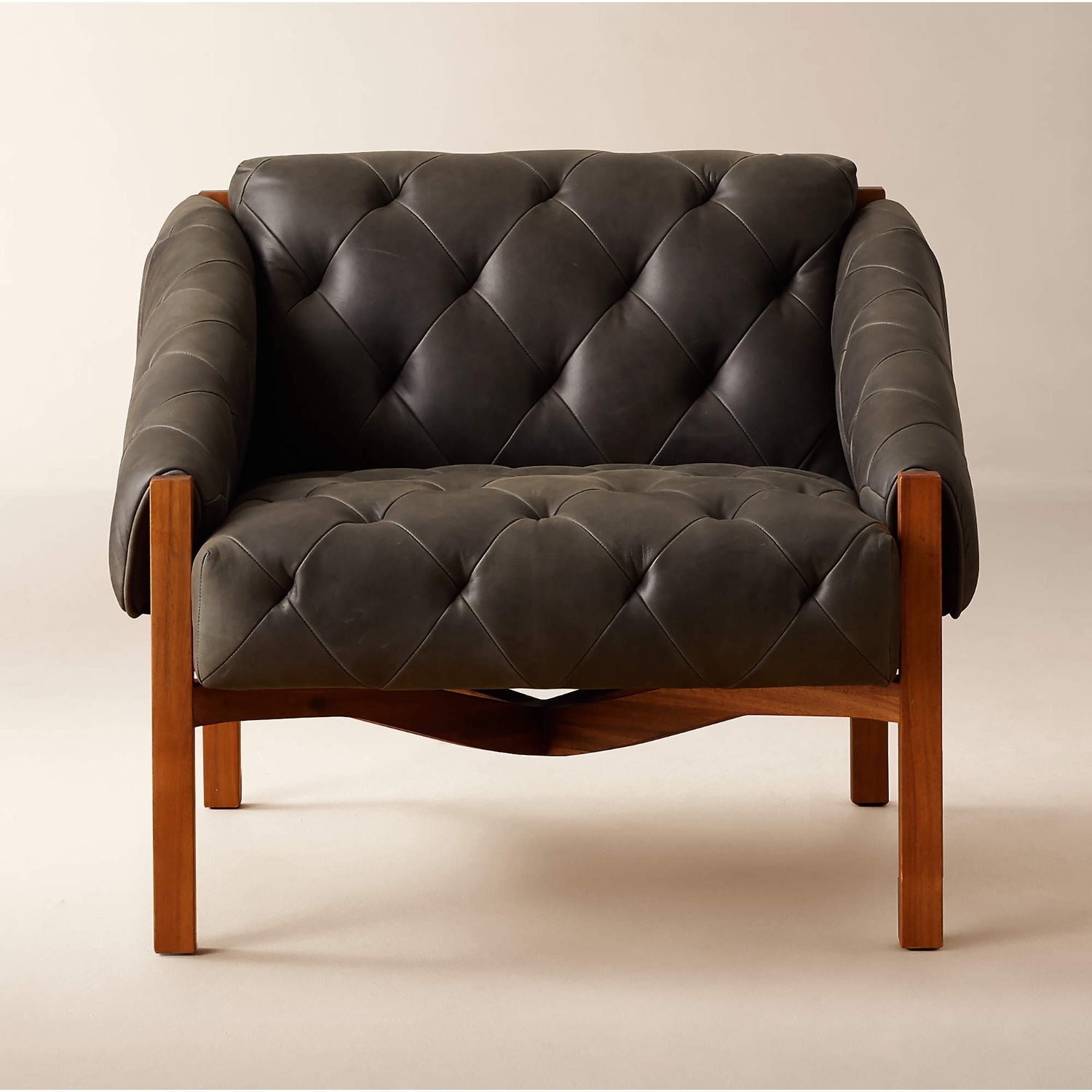 CB2 Abruzzo Charcoal Leather Tufted Chair - image-6