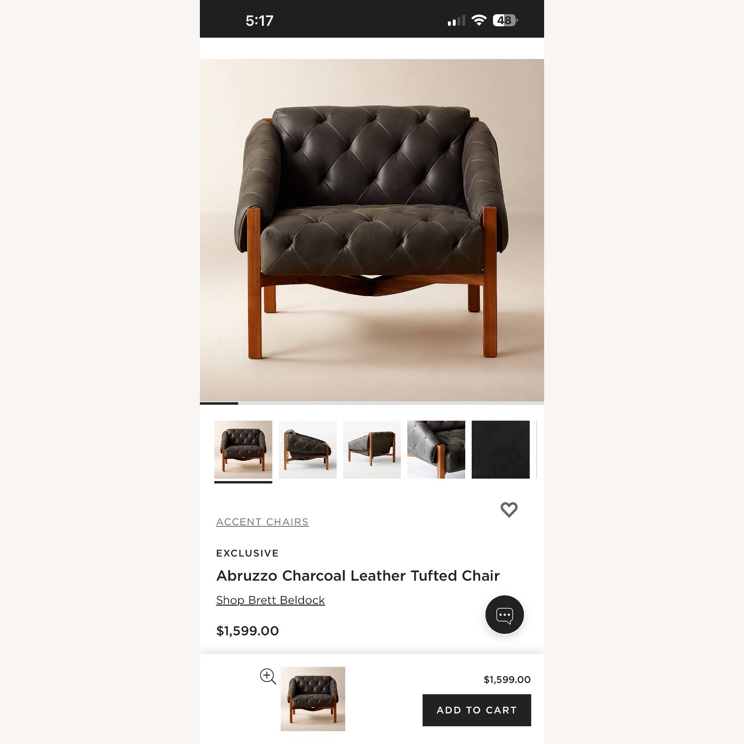 CB2 Abruzzo Charcoal Leather Tufted Chair - image-5