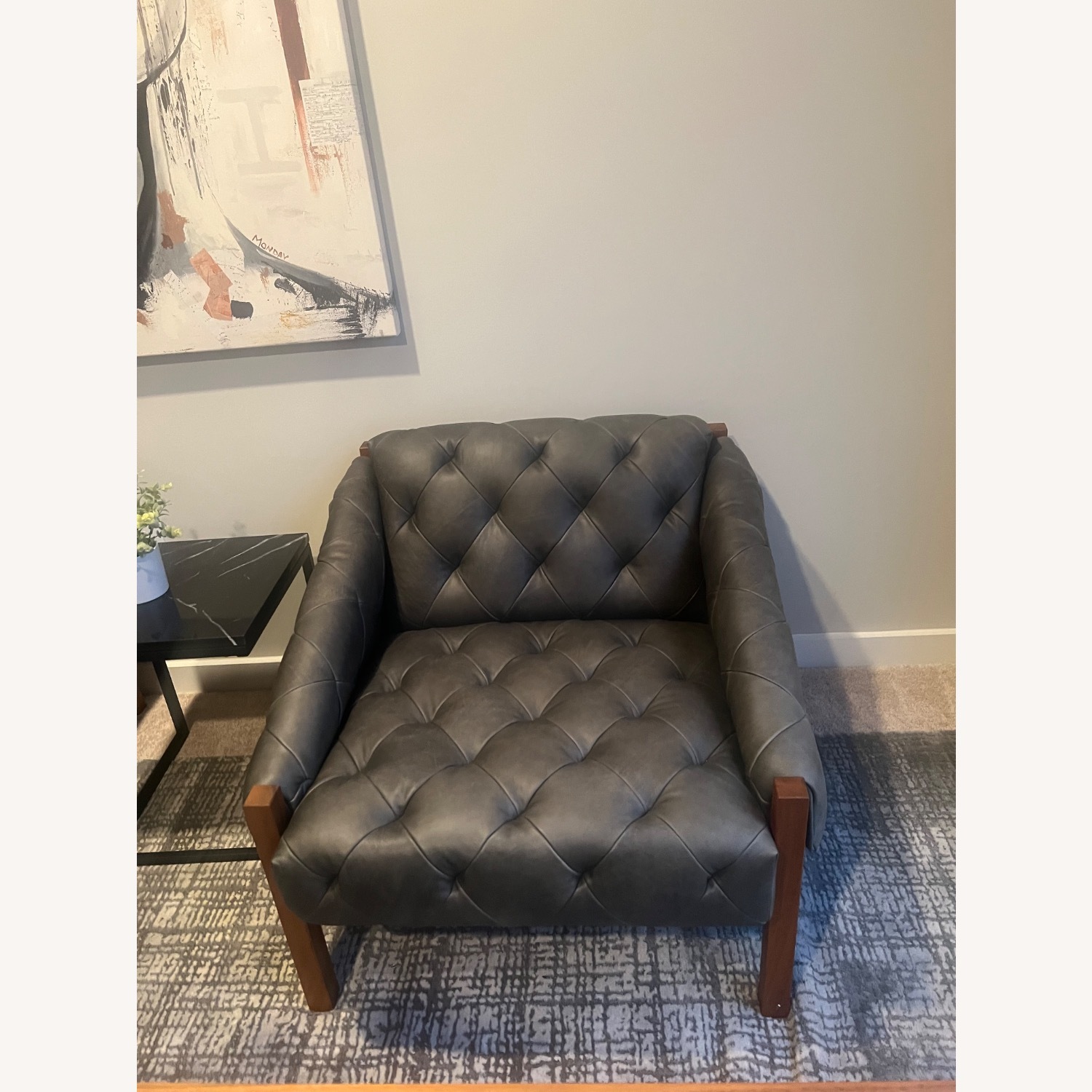 CB2 Abruzzo Charcoal Leather Tufted Chair - image-1