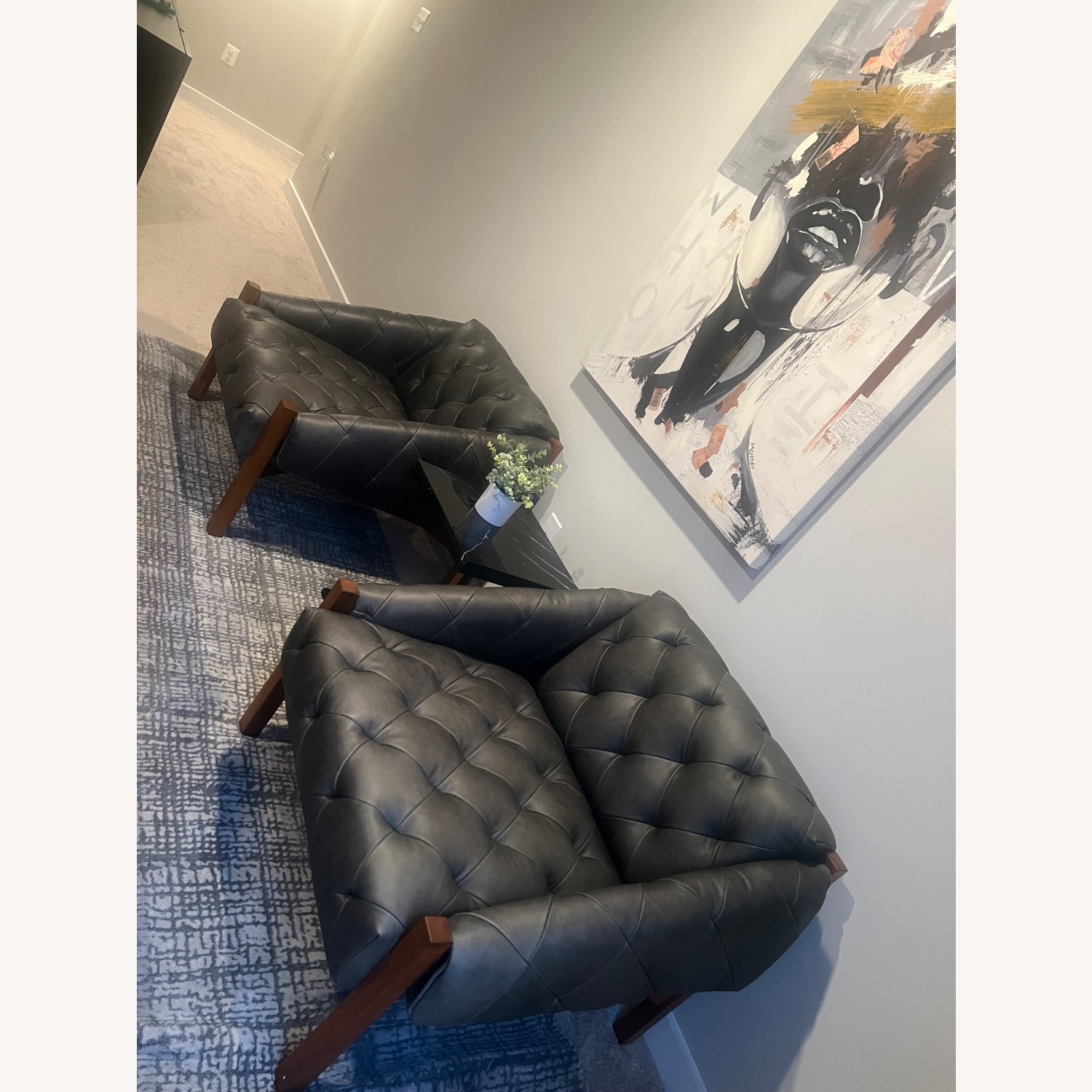 CB2 Abruzzo Charcoal Leather Tufted Chair - image-3