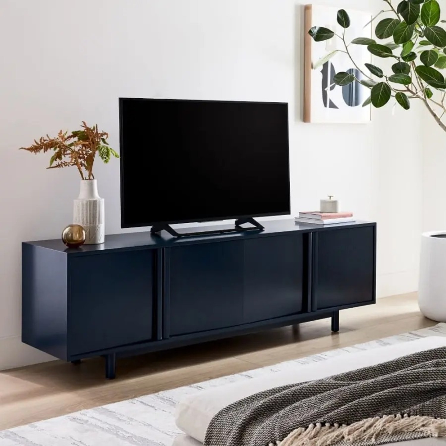 West Elm Blue Wood Media Storage - image-3