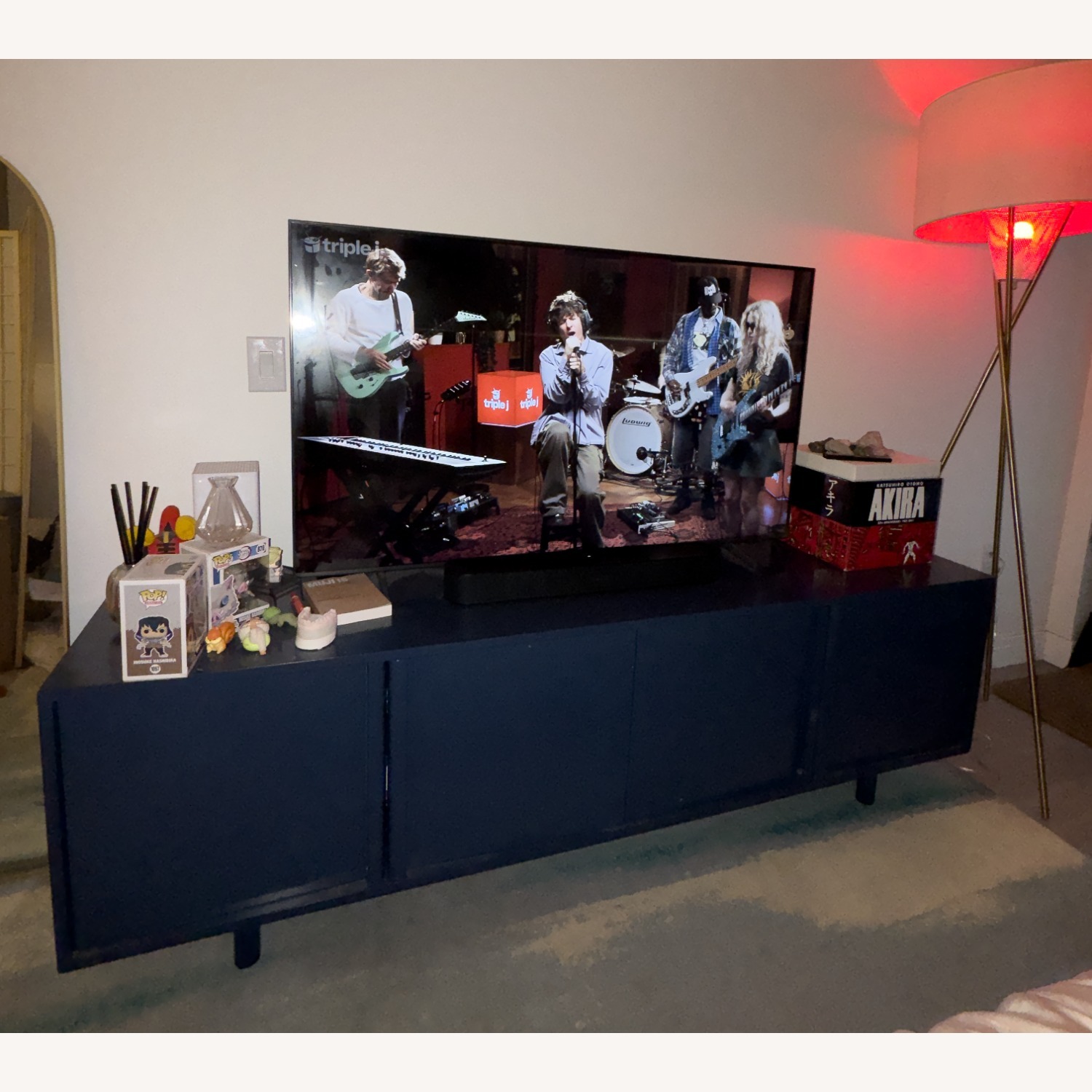 West Elm Blue Wood Media Storage - image-2