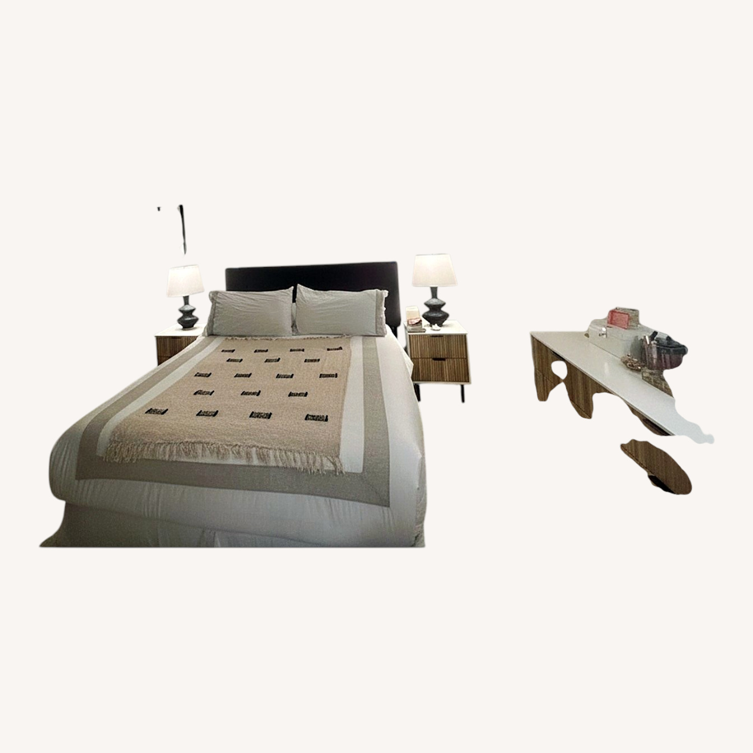 White Fabric King Bed - image-4