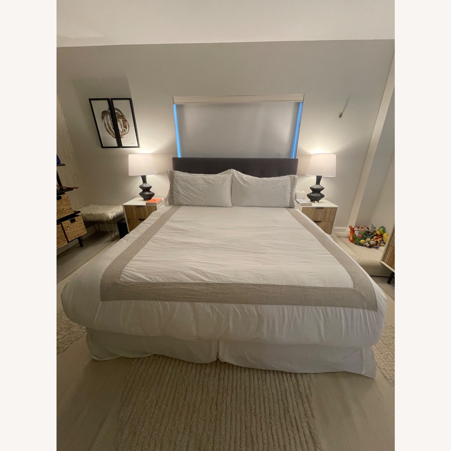 White Fabric King Bed - image-3