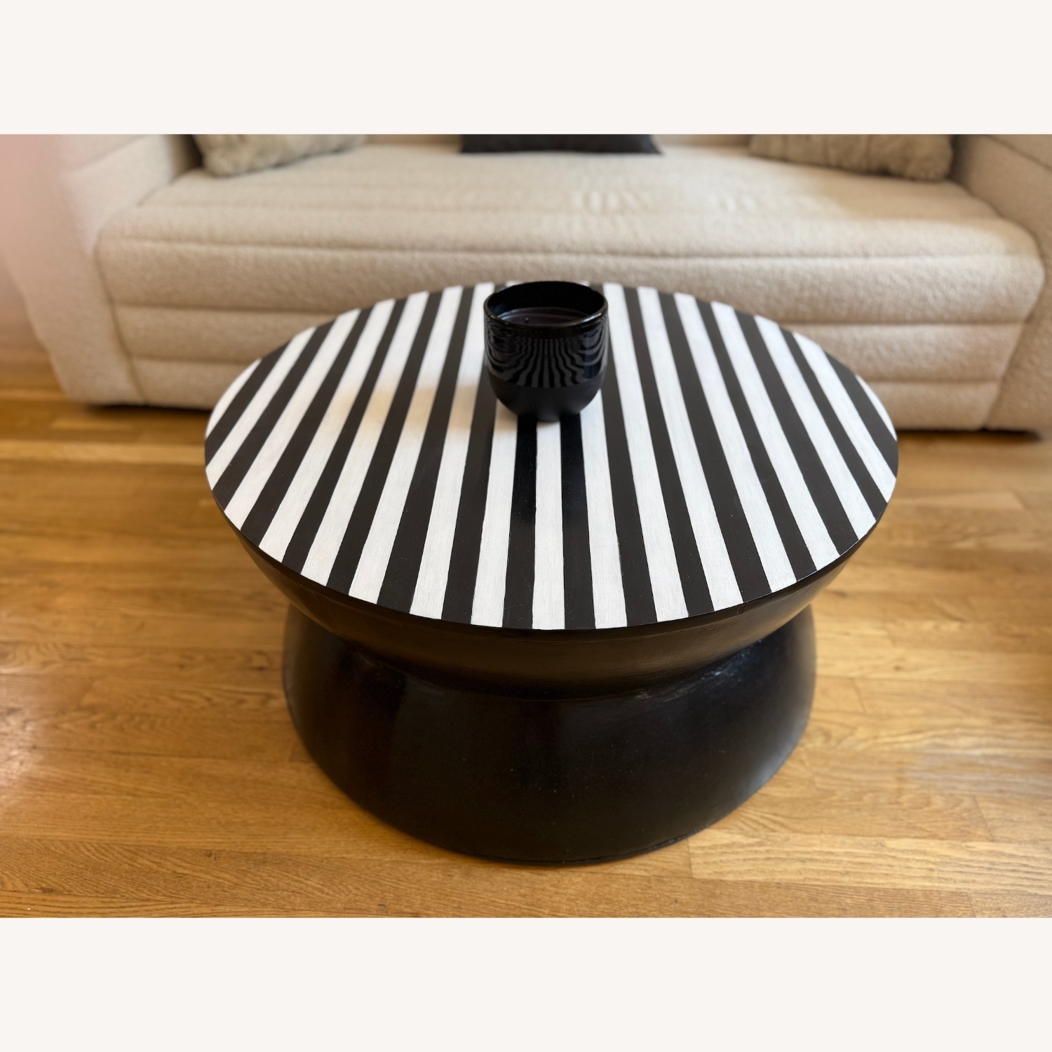 One of a Kind Black and White Striped Table - image-2