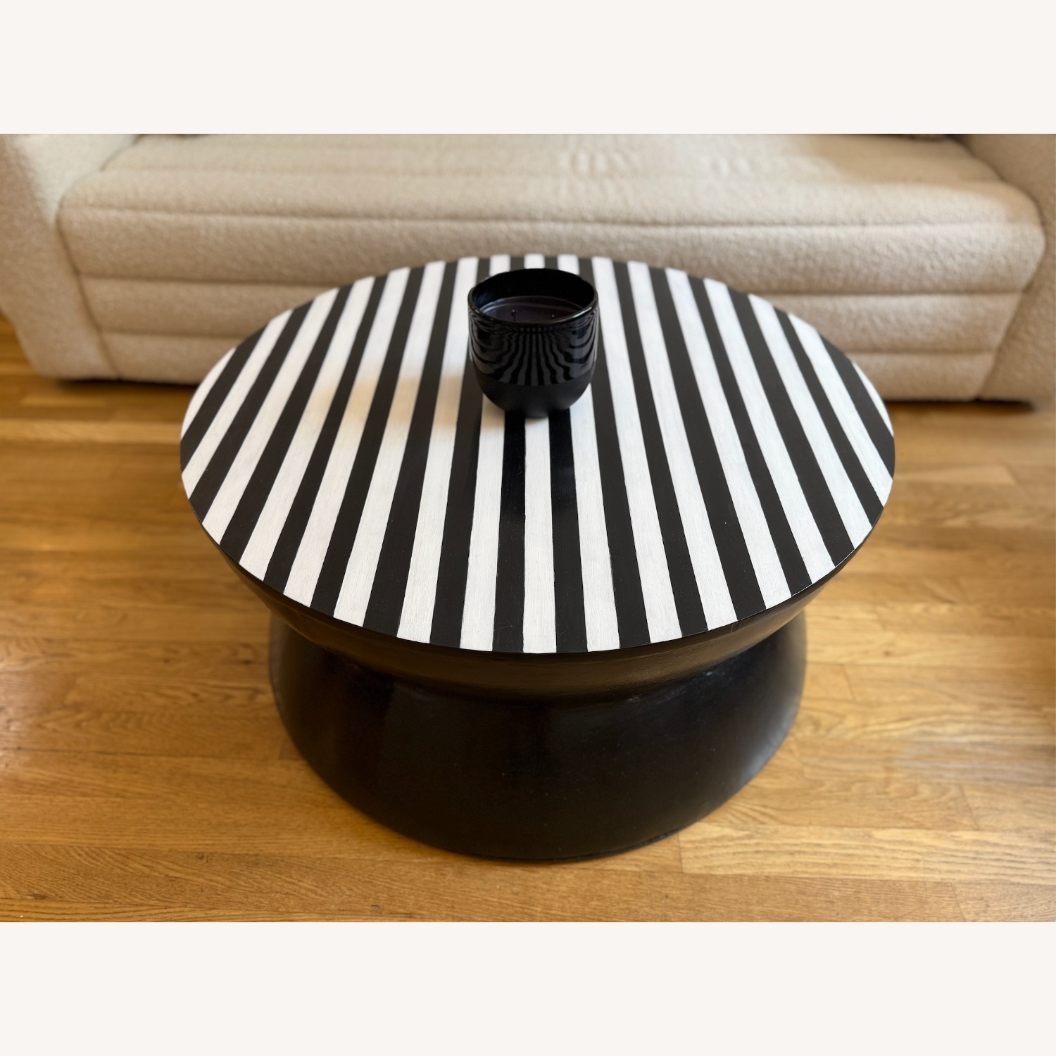 One of a Kind Black and White Striped Table - image-1