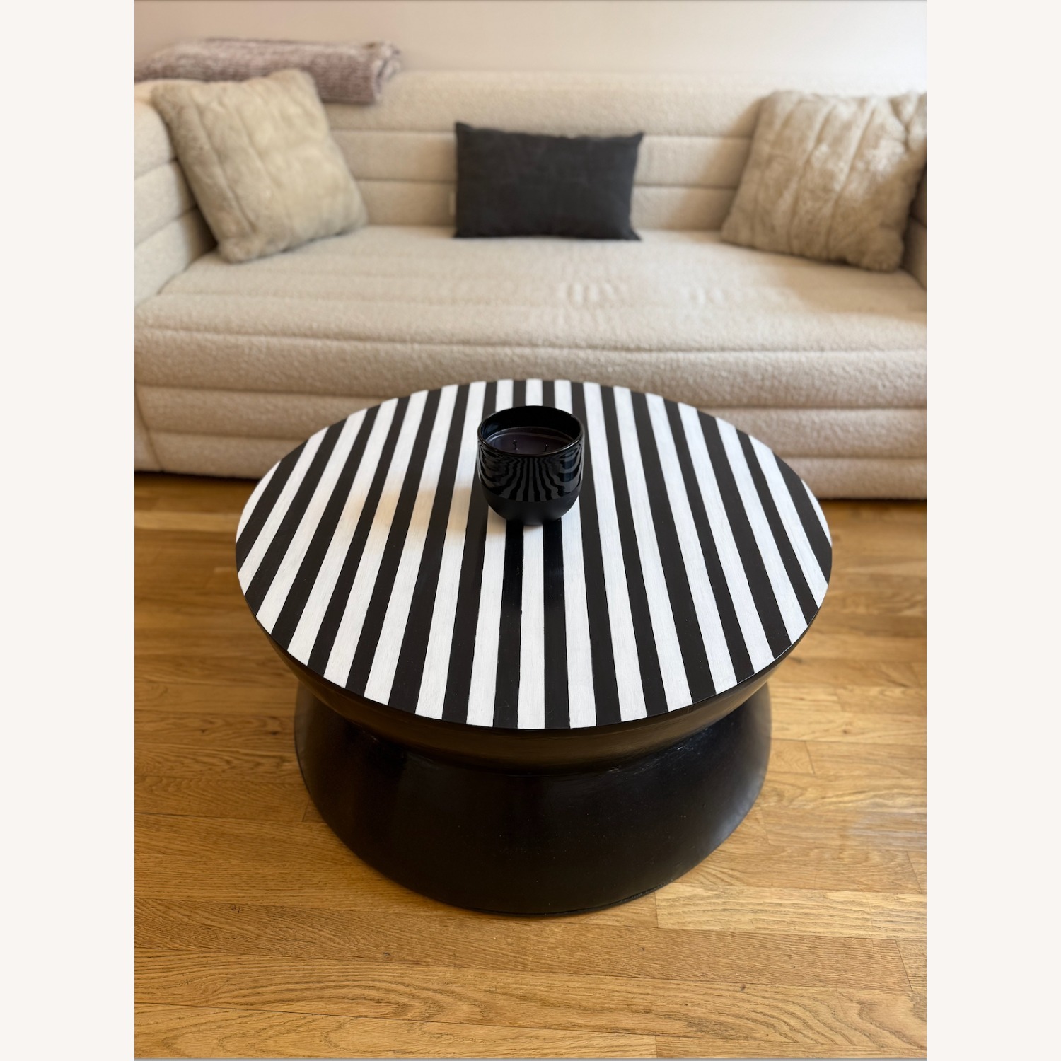 One of a Kind Black and White Striped Table - image-3