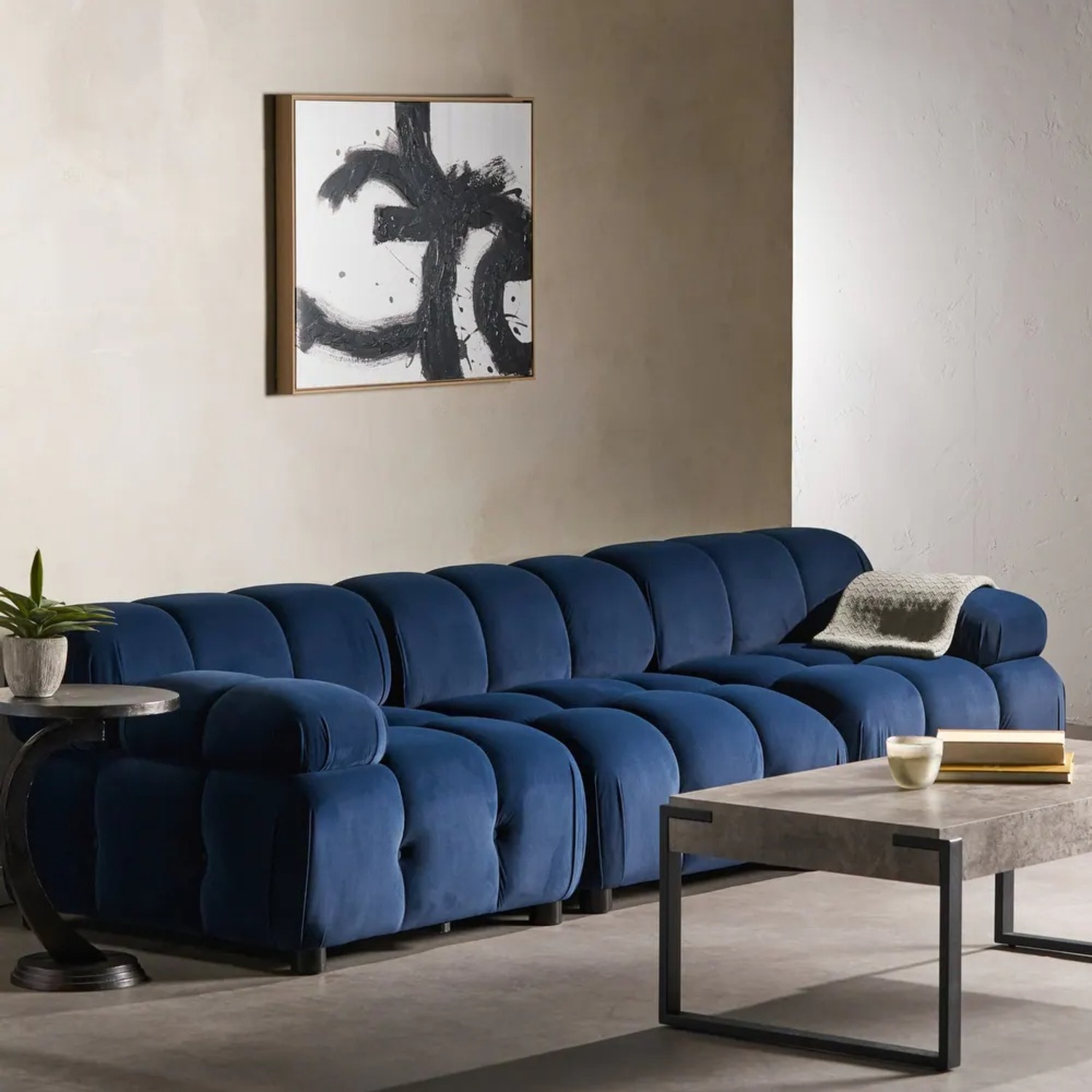 Christopher Knight Home Dark Blue Velvet 3 Seater Modular Tufted Sofa - image-4