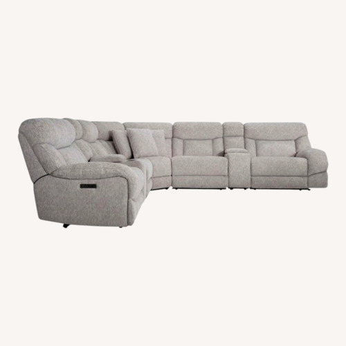 Used Bob's Discount Furniture Everest Light Gray 136'' Power Reclining 7 Piece Sectional  for sale on AptDeco