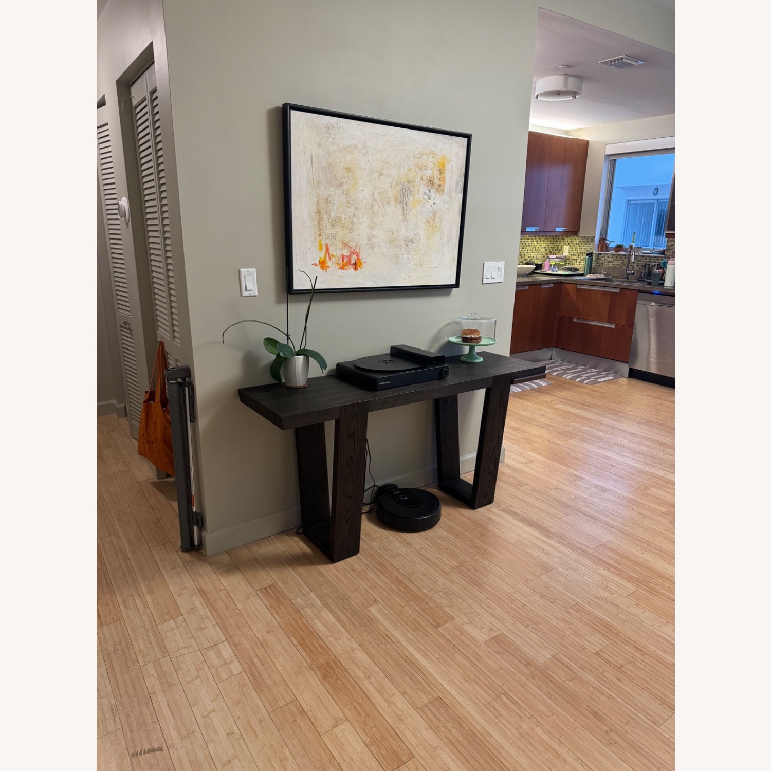 Restoration Hardware Antoccini 60” Dark Brown Side Table - image-1