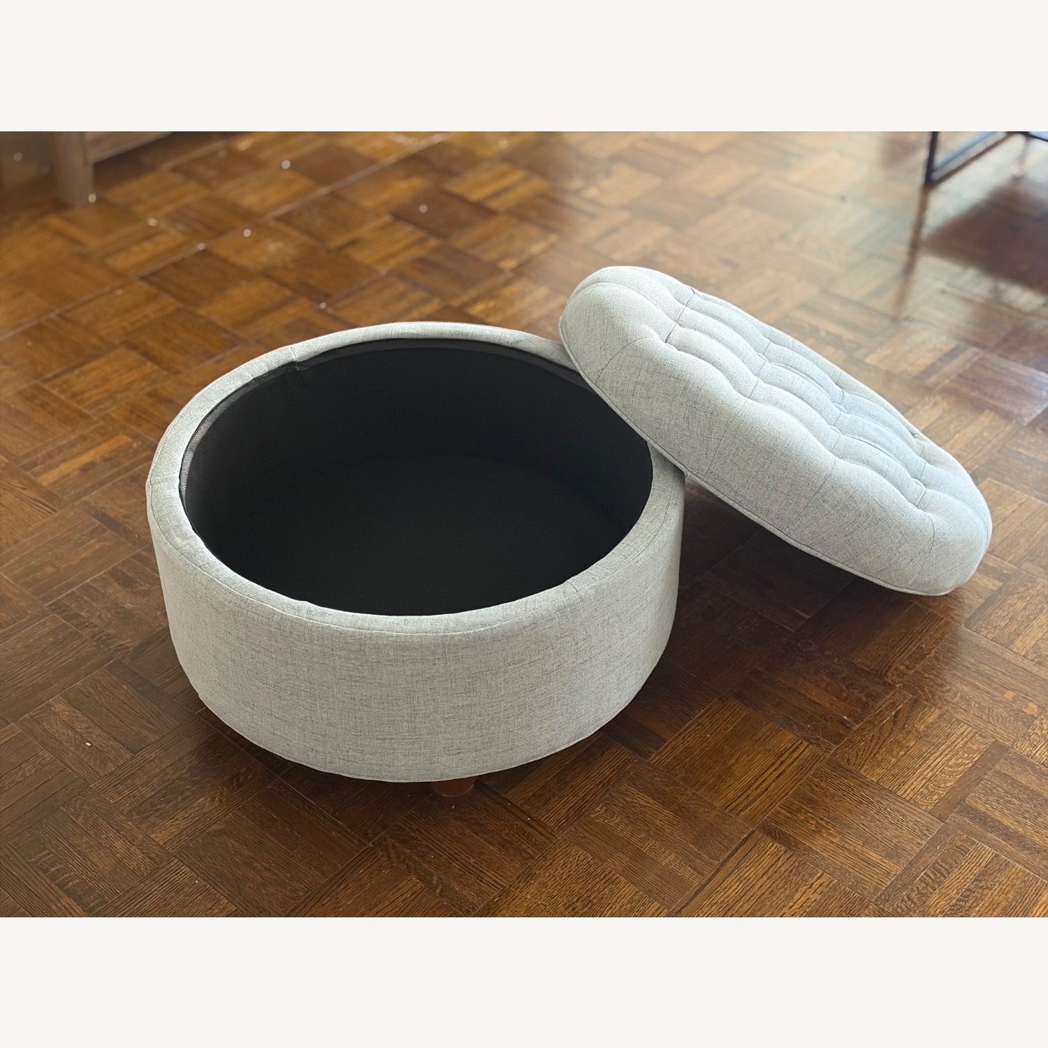 Light Blue Woven Round Storage Ottoman  - image-4