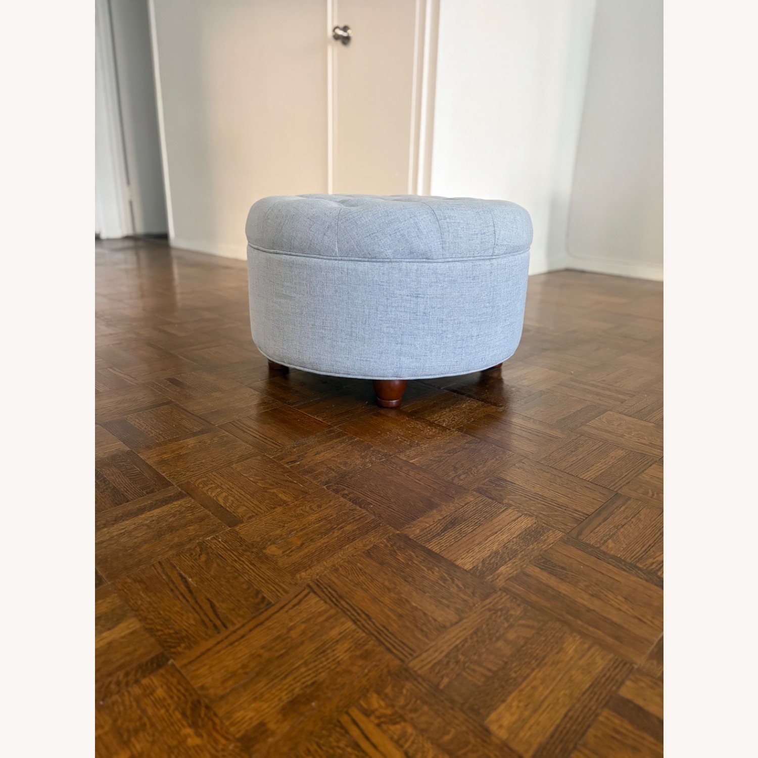 Light Blue Woven Round Storage Ottoman  - image-1