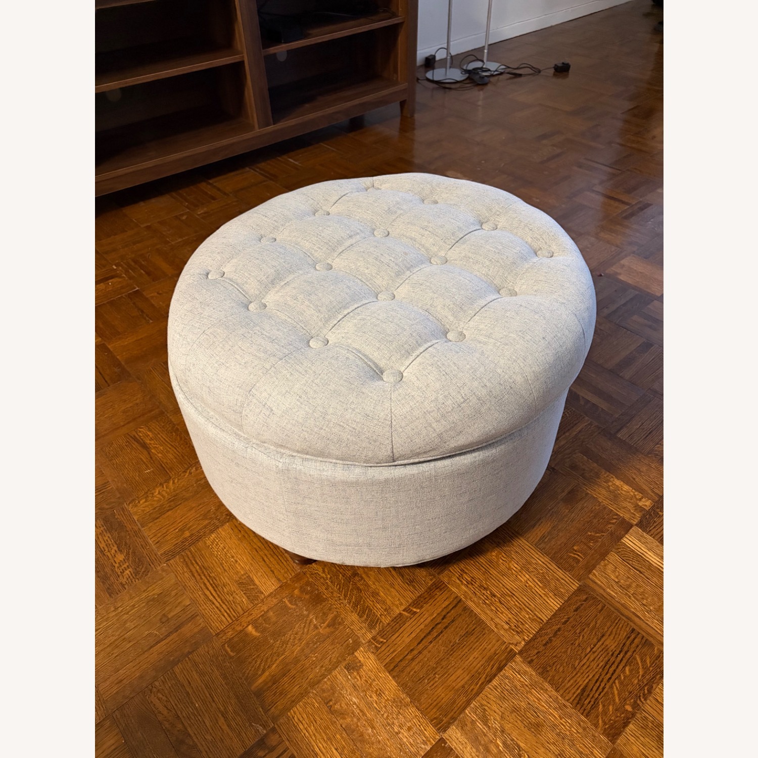 Light Blue Woven Round Storage Ottoman  - image-5