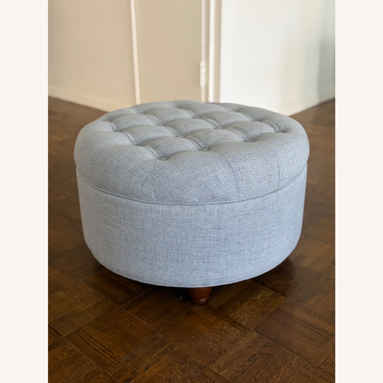 Light Blue Woven Round Storage Ottoman  - image-2