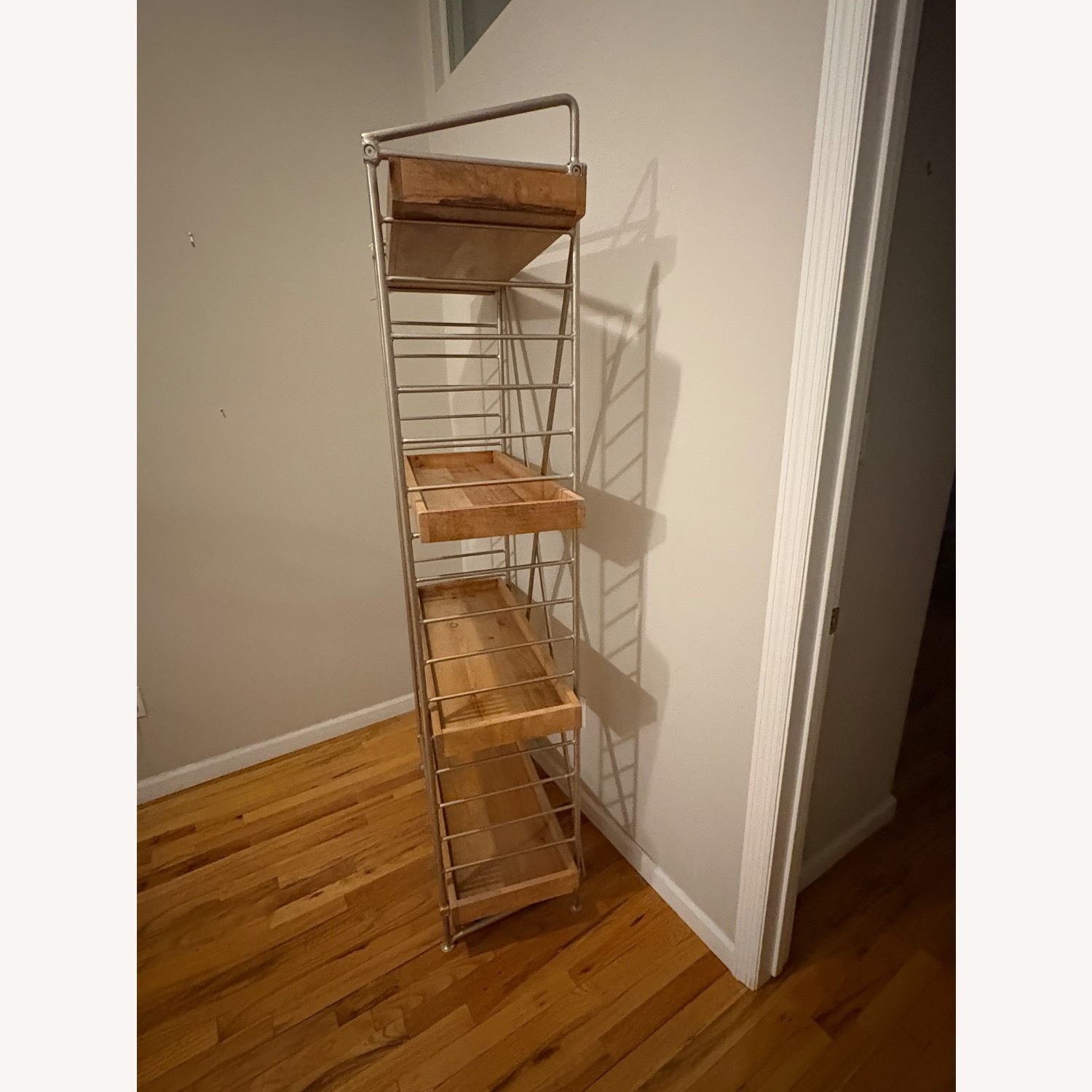 Vintage Light Brown Wood Bookcase w Metal Frame - image-2