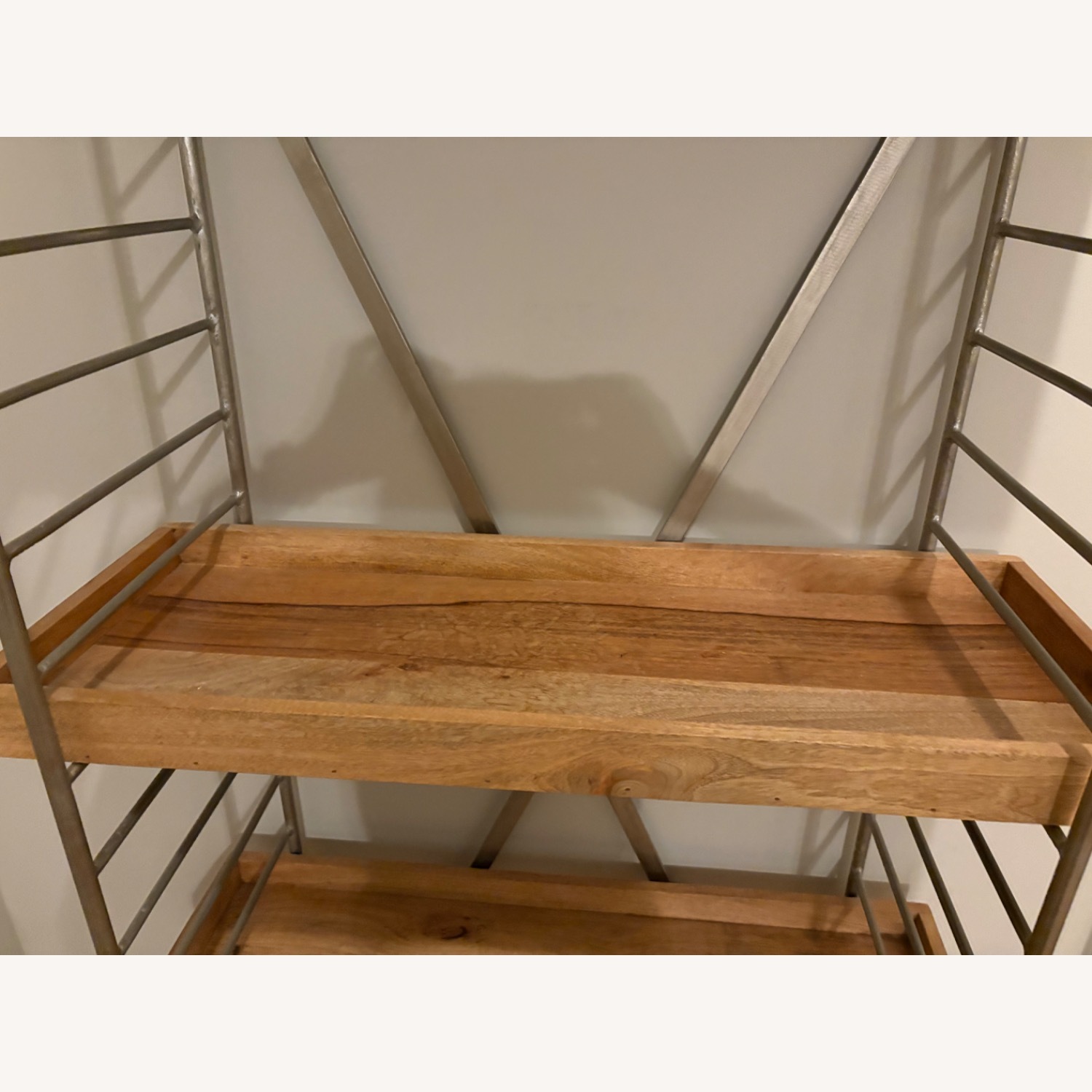 Vintage Light Brown Wood Bookcase w Metal Frame - image-3