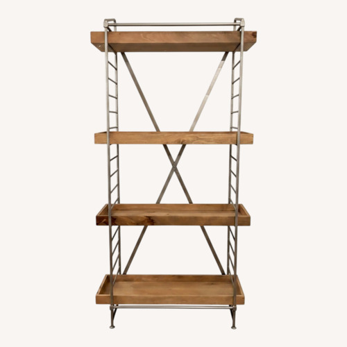 Used Vintage Light Brown Wood Bookcase w Metal Frame for sale on AptDeco