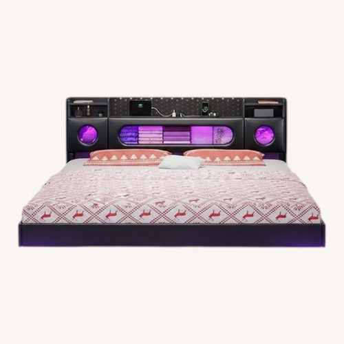 Used Amazon Dnxao Floating Bed Black Faux Leather King Bed for sale on AptDeco