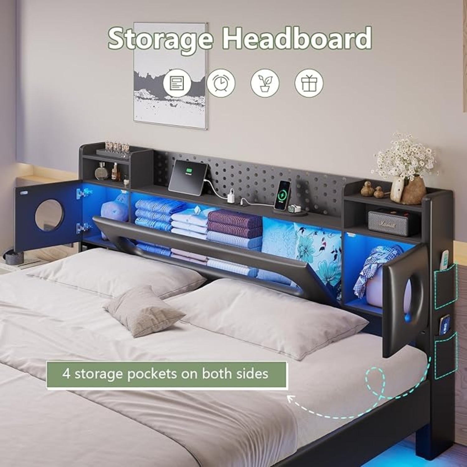 Amazon Dnxao Floating Bed Black Faux Leather King Bed - image-4