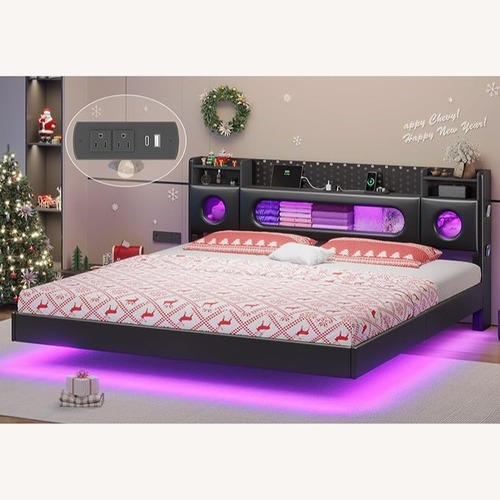 Used Amazon Dnxao Floating Bed Black Faux Leather King Bed for sale on AptDeco