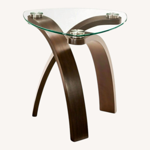 Used Raymour & Flanigan Allure Dark Brown Glass Side Tables for sale on AptDeco