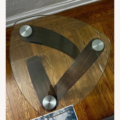 Used Raymour & Flanigan Allure Dark Brown Glass Side Tables for sale on AptDeco