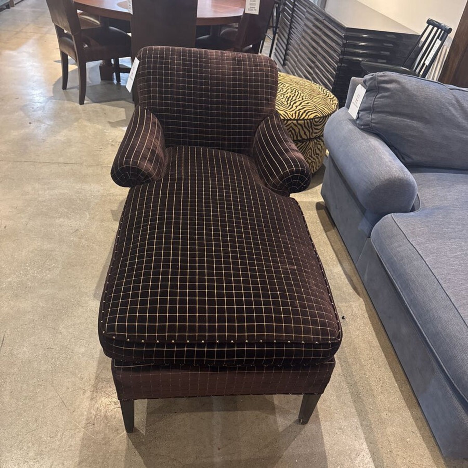 Plaid Velvet Lounger Chaise - image-2